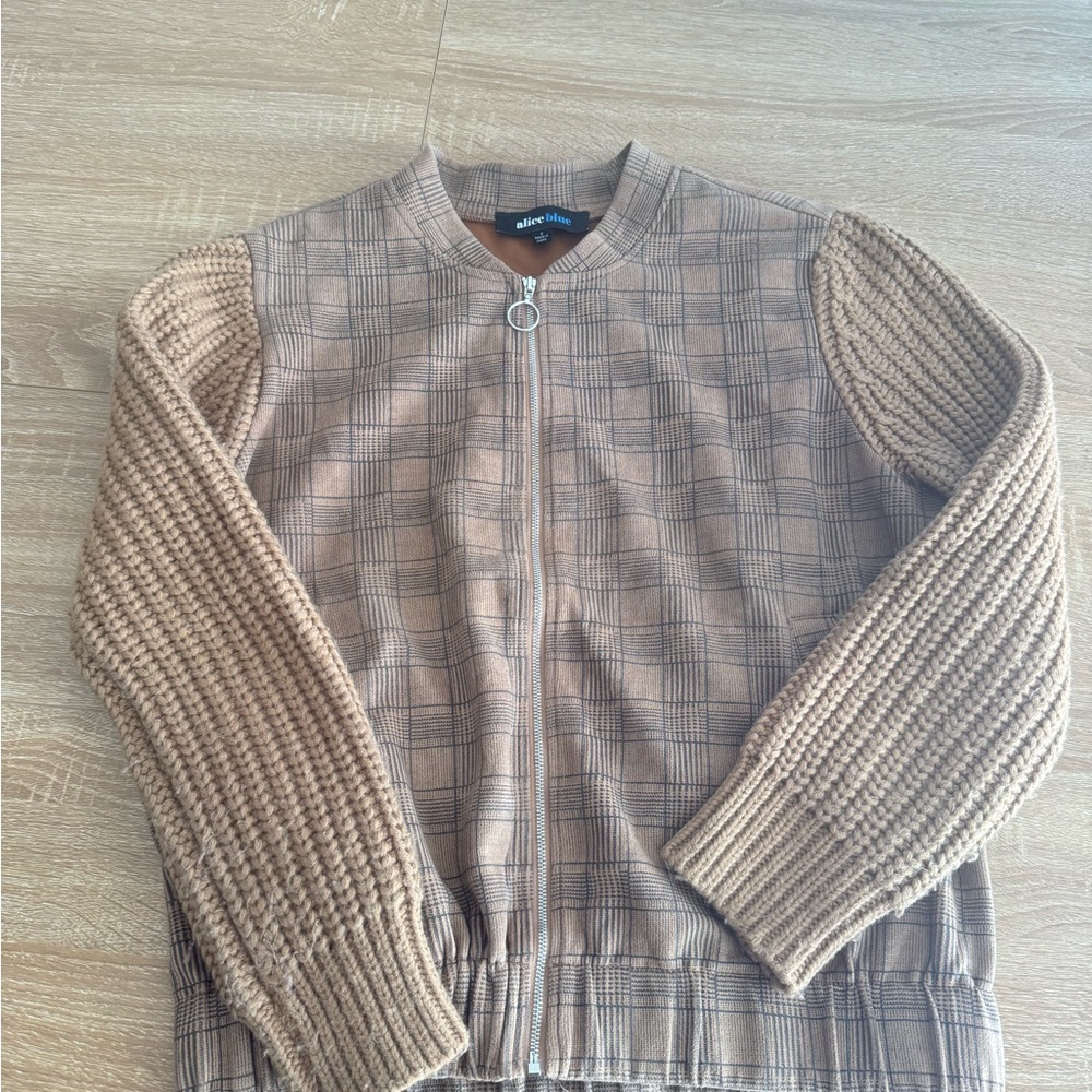 Alice Blue Men's Brown Checkered Zip-Up Sweater